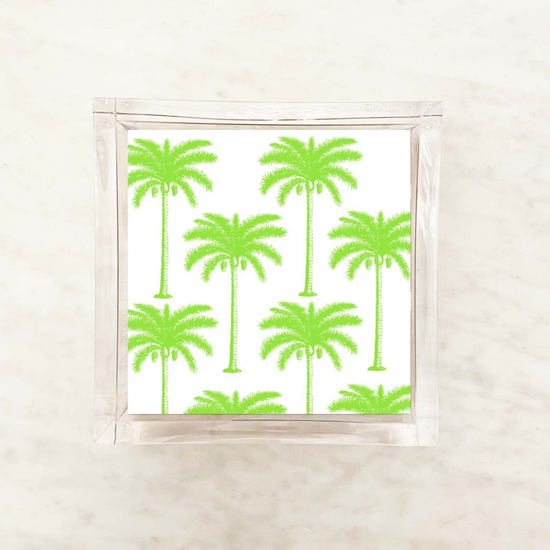 Bright hot lime palm trees cocktail napkins featuring a tropical palm print, perfect for beach parties, summer events, and tropical-themed celebrations.