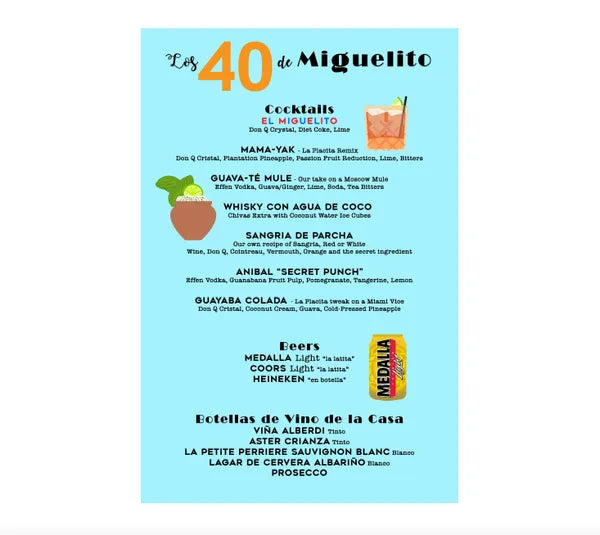 Tropical Bar Menu