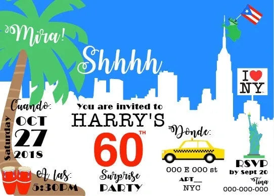 Shhhh Surprise Nuyorican Invitation