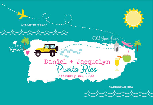 Jeep Puerto Rico Map - Destination Wedding -Welcome Guest Map - Front and Back - Download File once Approved