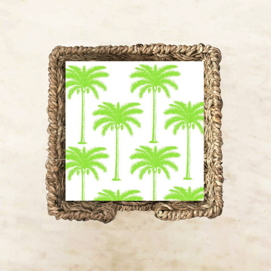 Bright hot lime palm trees cocktail napkins featuring a tropical palm print, perfect for beach parties, summer events, and tropical-themed celebrations.