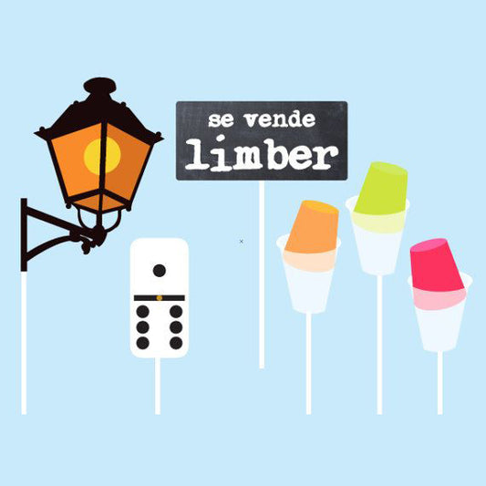 Puerto Rican noche photo props — se vende limber sign, Old San Juan lámpara, domino tile and limber ice pops printable