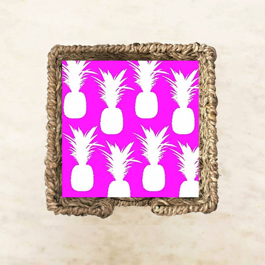 White pineapple silhouette cocktail napkins on hot pink background – tropical party tableware

Let me know if you'd like this formatted for Shopify or if you want to create a matching postcard or napkin holder listing!